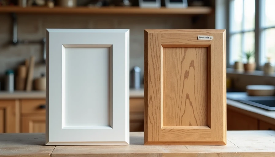 Side-by-side comparison of standard builder-grade vs upgraded cabinet door samples